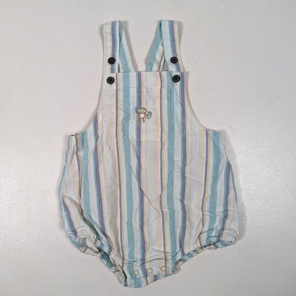 Vtg Janie and Jack Sunsuit Baby Boys Sz 6-12m Blue Stripe Monkey 2004 - Picture 1 of 6